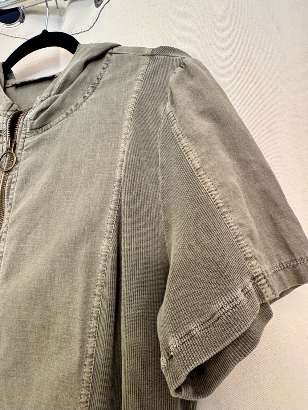 Washed Olive Short Sleeve Zip-Front Dress - Picture 4 of 6